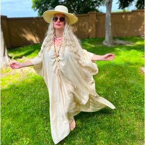 ETHEREAL natural Fibers Earthy Talum KAFTAN MAXI